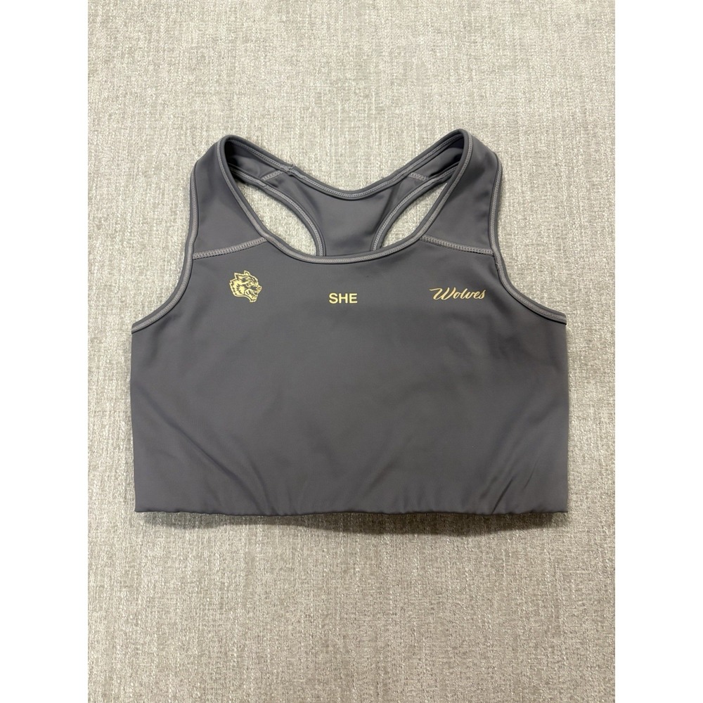 Darc Sport Wolves SHE Sports Bra Womens Sz Medium Gray w/ Gold Logo Racerback